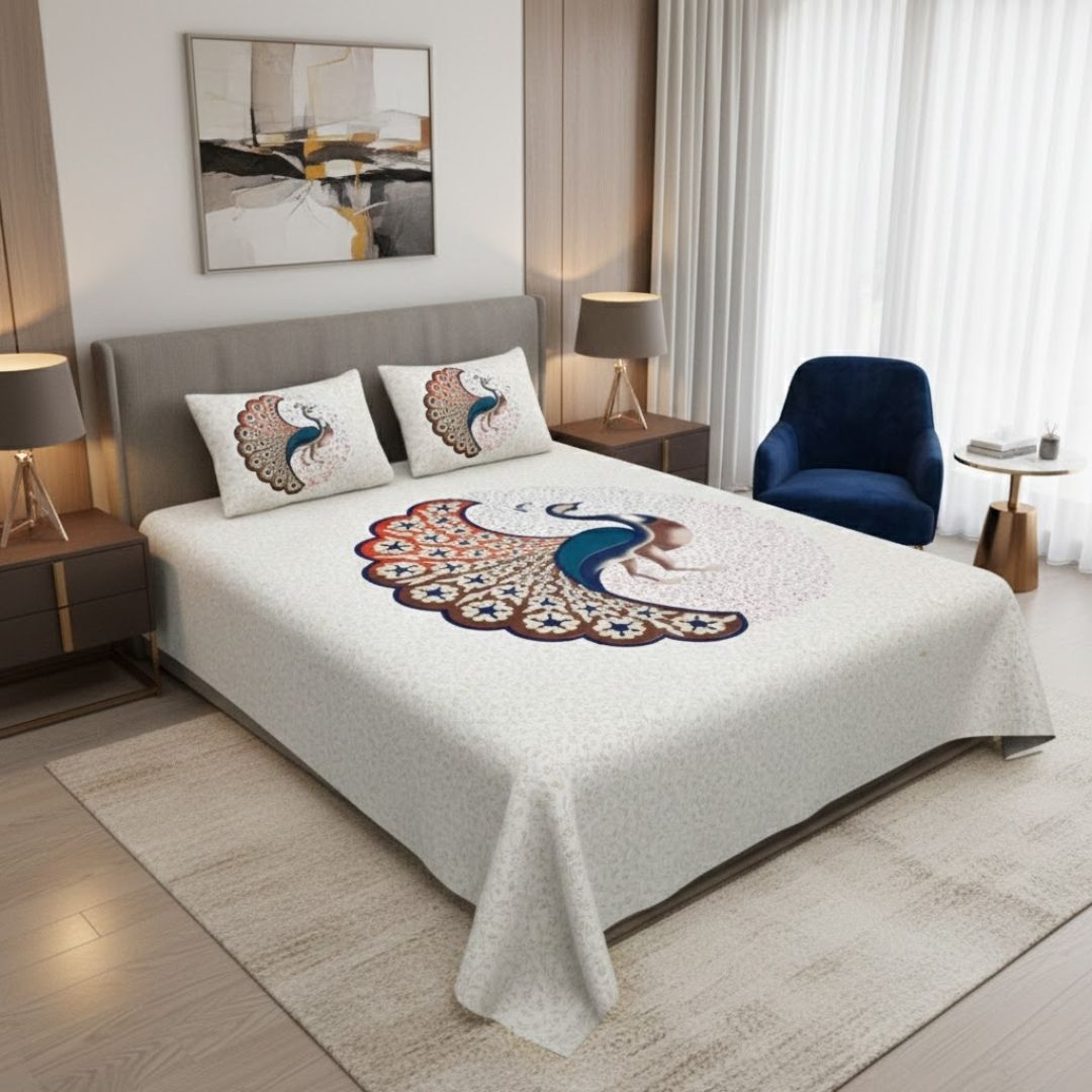 Twill Cotton Bedsheet Dancing Peacock